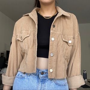 Zara Crop Corduroy Tan Brown Button Down Jacket